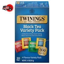 Twinings Black Tea Variety Pack 20 Count English Breakfast Earl Grey Lady Grey