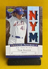 2007 UD PREMIER PATCHES TRIPLE PATCH TOM SEAVER 1/5 SSP HOF NEW YORK METS