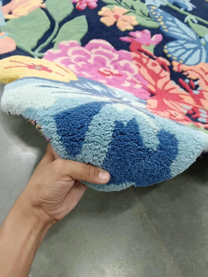 Hand-Tufted New Zealand Wool Floral Rug Garden Decor - Image 3 of 4