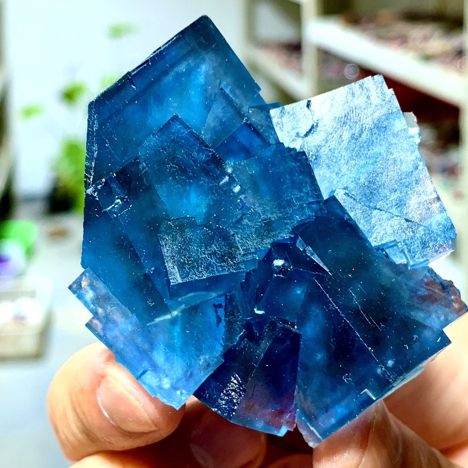 90G Transparent Blue-Green Cubic Fluorite Crystal Specimen from China