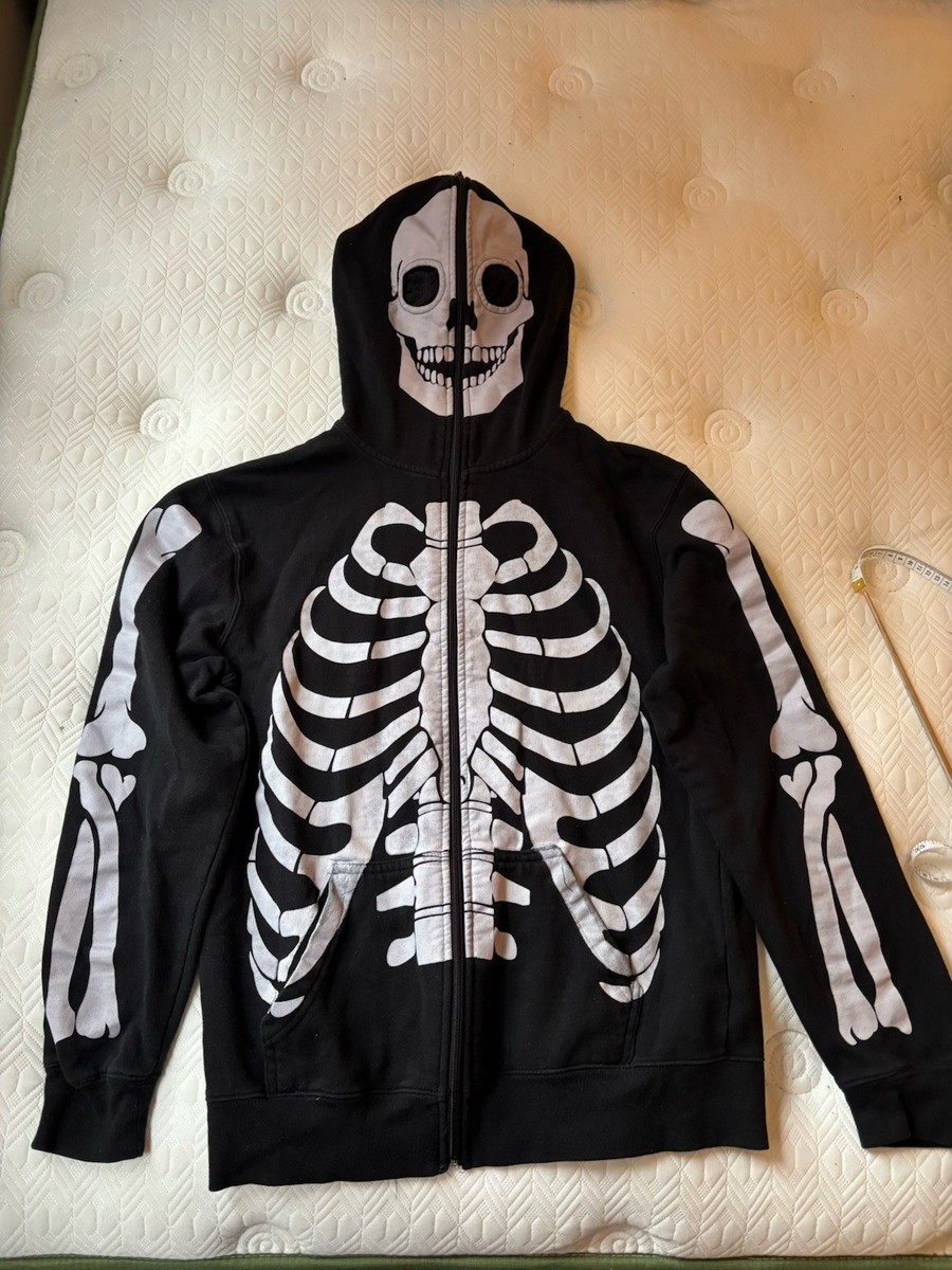 XXX Rude Adult Full Face Zippered Hoodie Skeleton Black White Size