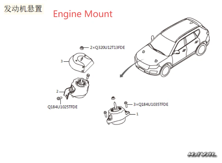 Engine Mount Left Fit for Great Wall H9 4C20/A 2.0T 2014-2023 1001100XKV64A OEM - Image 3 of 4