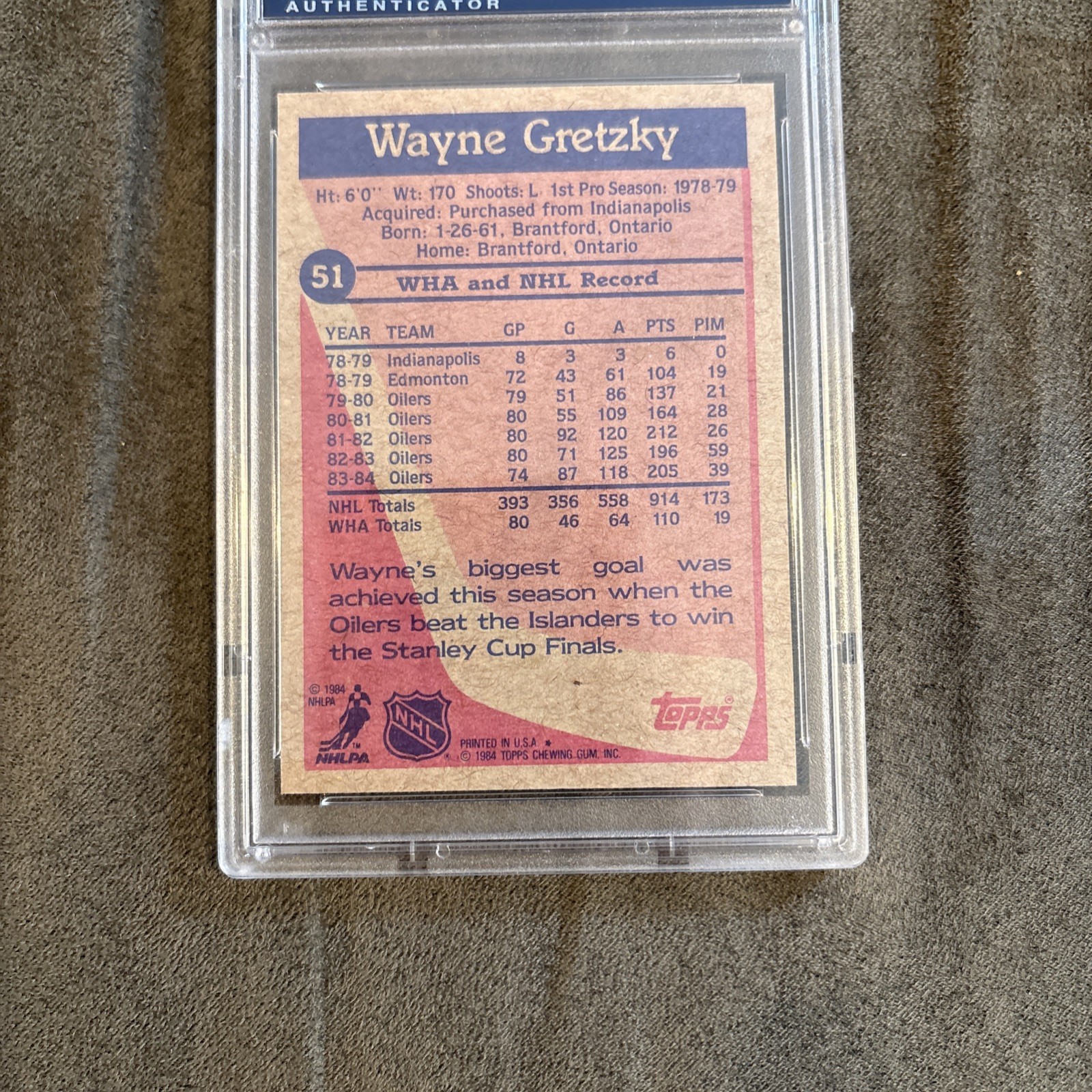 PSA 8 Topps 1984-85 Wayne Gretzky #51 Edmonton Oilers Graded NHL Card view 6