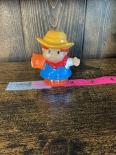 Small Plastic Cowboy Figure, 3 Inches, Yellow Hat, Red Bandana, Blue Outfit