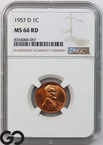 1957-D Lincoln Cent Wheat Penny, Gorgeous RED, NGC MS-66 RD