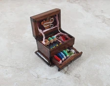 Dollhouse Sewing Box with Drawer and Notions Measure 1:12 Scale Miniature