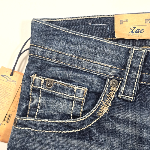 SILVER ZAC JEANS 29x30 INDIGO RELAXED FIT STRAIGHT LEG STRETCH EMBROIDERED NWT - Picture 5 of 14