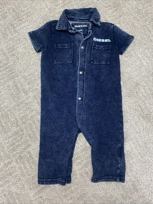 Diesel Baby Romper 6/9M Blue Graphic Snap One Piece Designer Infant Outfit