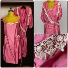 Vtg 1920s Rose Pink Silk Nightgown  Robe Lace Trim Antique Lingerie