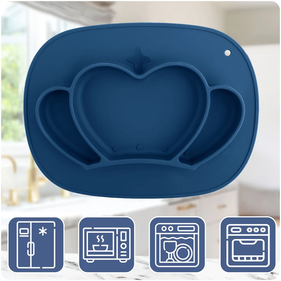 RICOKIDS Kinderteller Teller Babyteller aus Silikon Deckel Krone BPA-frei - Bild 3 von 4