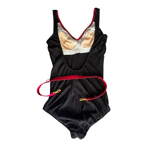 Retro 80s Jantzen Black Red Belt Bathing Suit Swim Ruched Texture Sporty Beach - Bild 4 von 10