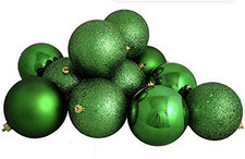 12Ct/80Mm Shatterproof 4-Finish Christmas Ornaments Set Green 