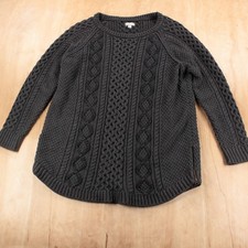 LL BEAN Signature chunky cable knit fisherman side zip tunic sweater XL 514239