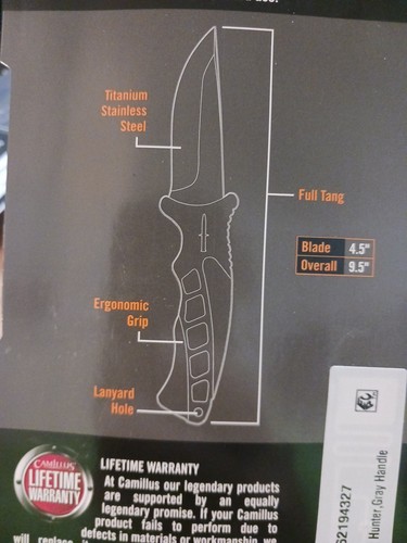 NEW Sealed Camillus 9.5" Titanium Bonded Drop Point Hunter Fixed 4.5"Blade Knife - Picture 9 of 11