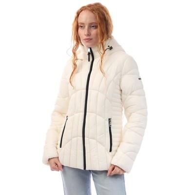 Damen DKNY Reißverschluss vorne verstaubare Jacke in weiß