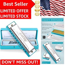 Portable C Key Harmonica for Kids - Includes Case, Cloth  Manual for Beginners