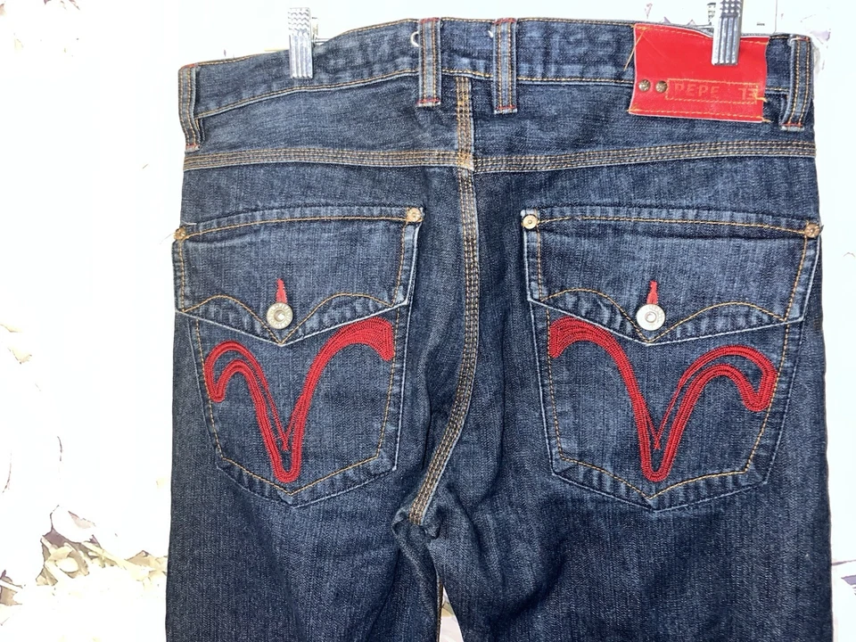 PEPE LONDON Vintage Jeans Baggy Straight Mens Size 34x34 Flap Pockets - Image 3 of 4