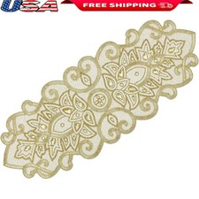 Handmade Beaded Table Runner Artisan Crafted Unique Decor 13x36 Metallics Ivory