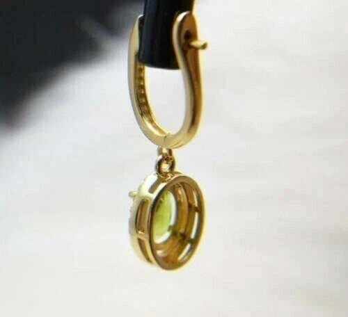2.50Ct Oval Cut Lab Created Peridot Drop/Dangle Earrings 14K Yellow Gold Plated - Image 4 of 4