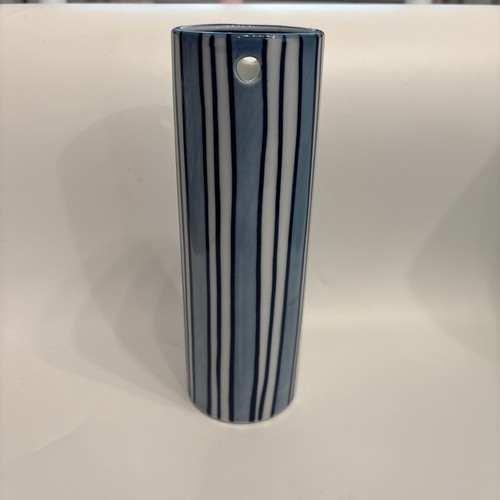 Handarbeit Keramik Vase blau weiß gestreift Vintage hängend - Bild 3 von 6