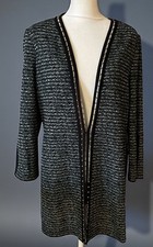 Rare Womens MISOOK Sparkle Trim Tweed Duster Cardigan Jacket Size Med Studs Nice