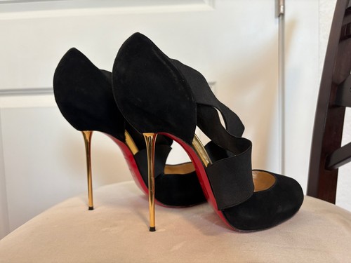 Beautiful black suede Christian Louboutin Lady Peep stilettos, EU 40