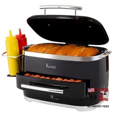 Hot Dog Steamer Machine With Bun Warmer, 24 Hot Dog  12 Buns - Electric Food