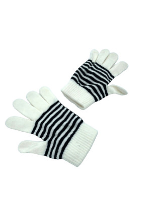 OLD NAVY Little Girl's Knit Gloves White with Black Stripes; soft; stretch; warm