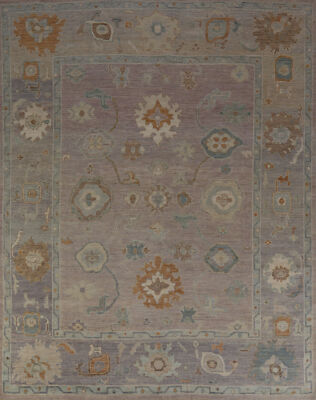 Purple Vegetable Dye Authentic Oushak Turkish Rug 8x10 ft Handmade Wool Carpet