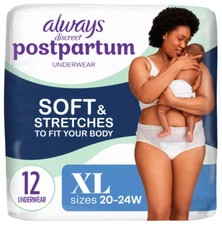 Always Discreet Postpartum Underwear Maxi Pad - XL - 12ct