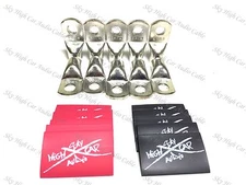 10 2/0 Gauge TINNED Copper Ring Terminals 3/8" RED/BK Heat Shrink Tubing LUG