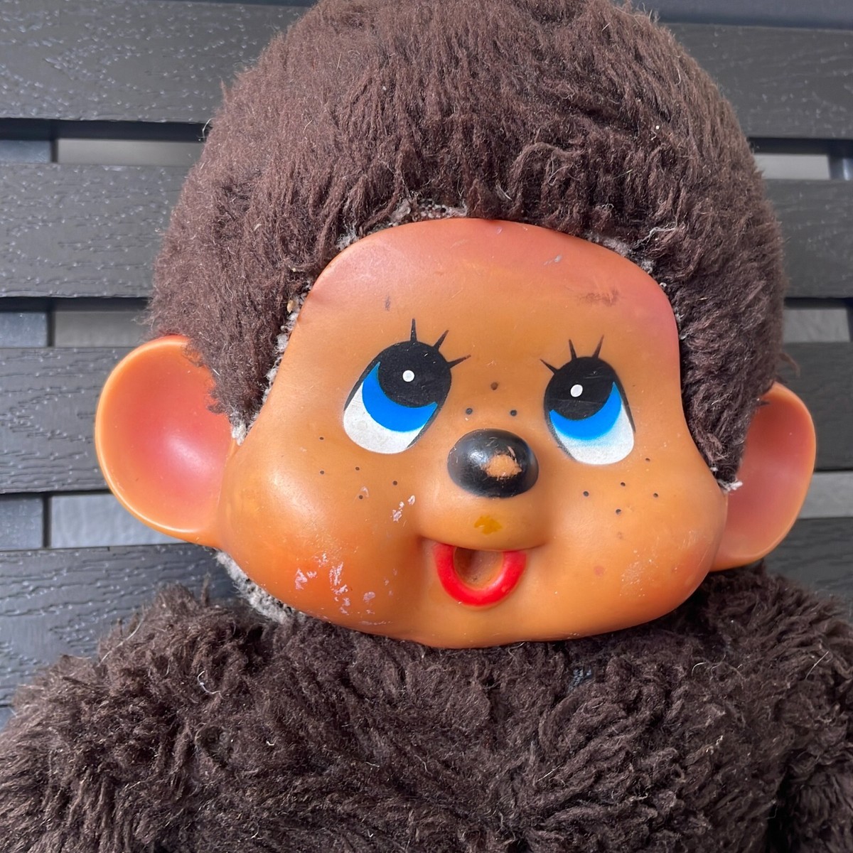 Monchhichi Brown Monkey Blue Eyes Cuddly Soft Stuffed Doll Toy