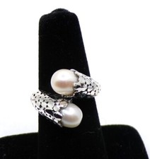 Elegant 925 Sterling Silver and Freshwater Pearl Bypass Ring Size 7, 8, and 9