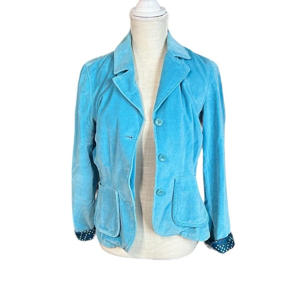 Chaqueta Blazer Sundance Manga Larga Abotonada Azul Terciopelo Mujer Talla 2 Retro Foto 2 de 4