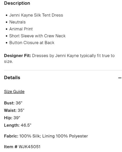 Jenni Kayne Silk Leopard Midi Shift T-Shirt Dress Snow Leopard Size S⭐️ - Picture 6 of 6