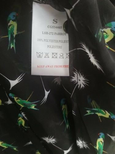 Brave Soul Mollie Parrot Print Popover Top Small Black Animal Sheer Long Sleeve - Picture 11 of 11