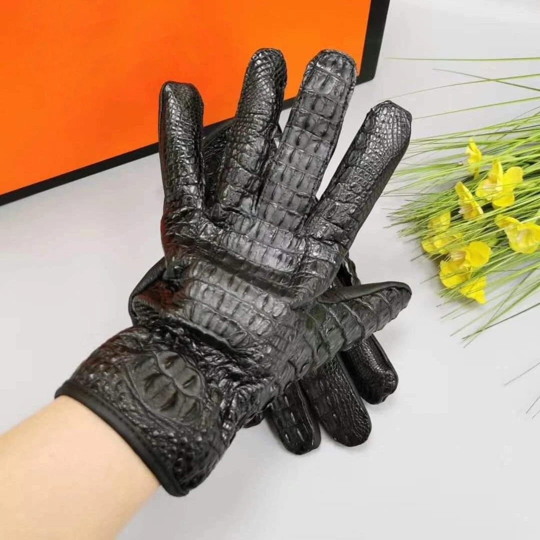 Black Mens Alligator Leather Gloves Drive Work Glove Windproof High Quality  Gift