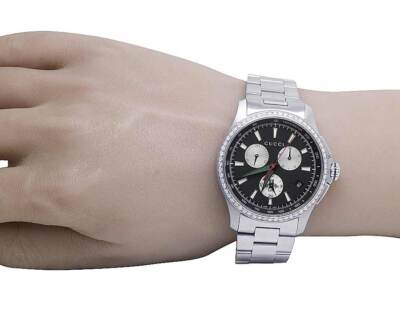 ✨グッチ✨GUCCI✨128.5✨スクエア✨GG柄✨腕時計✨ Mens Gucci G-Timeless Stainless Steel Chrono 44MM Diamond Watch