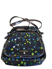 Vera Bradley “Ink Spots” Double Zip Crossbody Vinyl Navy Blue Lime Dot Purse