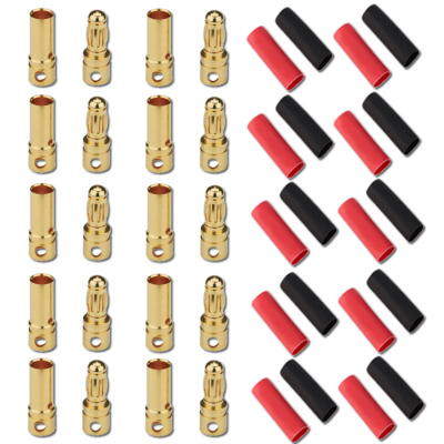 10 Paar 2mm Goldkontaktstecker RC (Stecker/Buchse) Mit Schrumpfschlauch – Schwarz/Rot, Für Modellbau & Elektronik