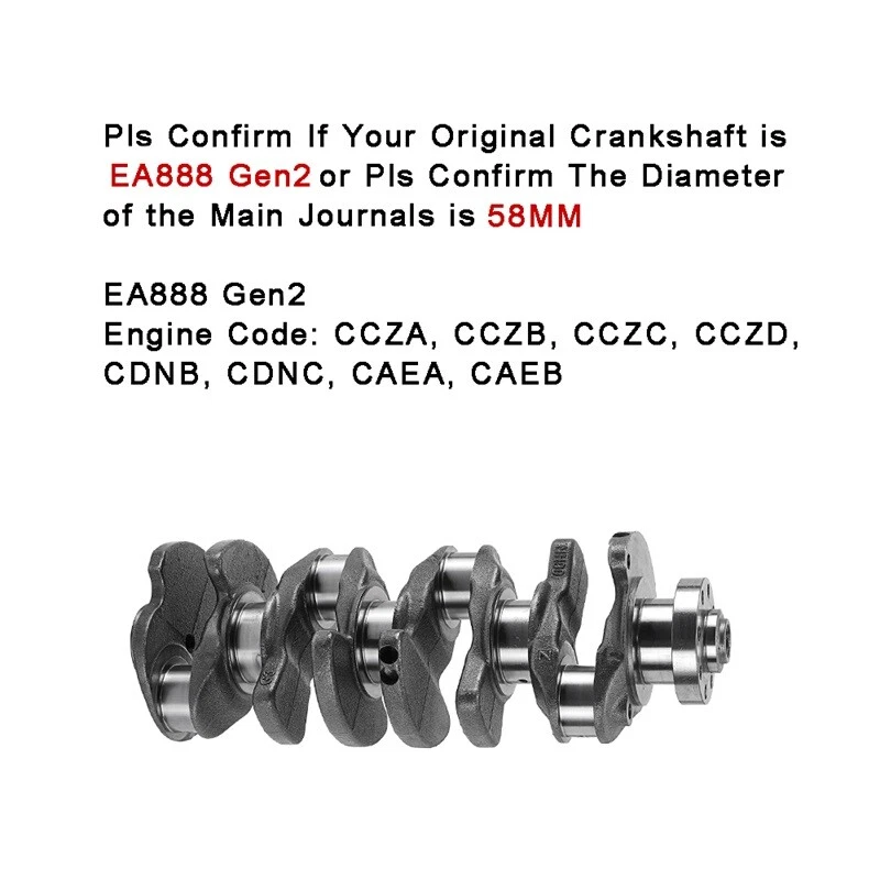 2.0L 58mm Crankshaft Bearing Rod Kit Fit For Audi VW Beetle GTI Jetta EA888 Gen2 Foto 2 de 4