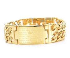 Gold Stainless Steel Bracelet religious Bible Cross ID Bracelet chain 8.66''