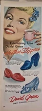 1948 Women's Daniel Green comfy hostess slippers drinking coffee Vintage Ad