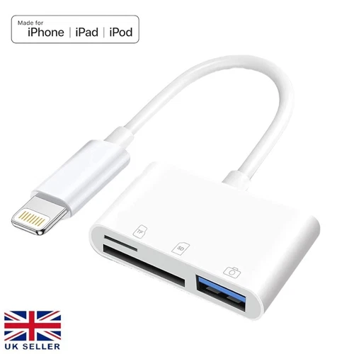 UK 8 pin to SD Memory Card Reader USB OTG Adapter For iPhone 14 13 12 11 X XR XS