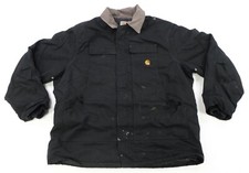 Rare VTG CARHARTT Arctic Traditional Spell Out Corduroy Collar Jacket 90s Black