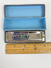 VTG Hohner Pocket Pal Harmonica 4" Silver 10 Hole w/ Box C Key Note -Works Great