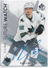 2016-17 SP Authentic #181 Kevin Labanc Future Watch RC Auto 272/999 Sharks