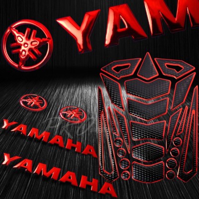 24PC Chrome Red Fuel Tank Pad+6''for Yamaha 3D Logo+Letter Fairing Emblem Sticker