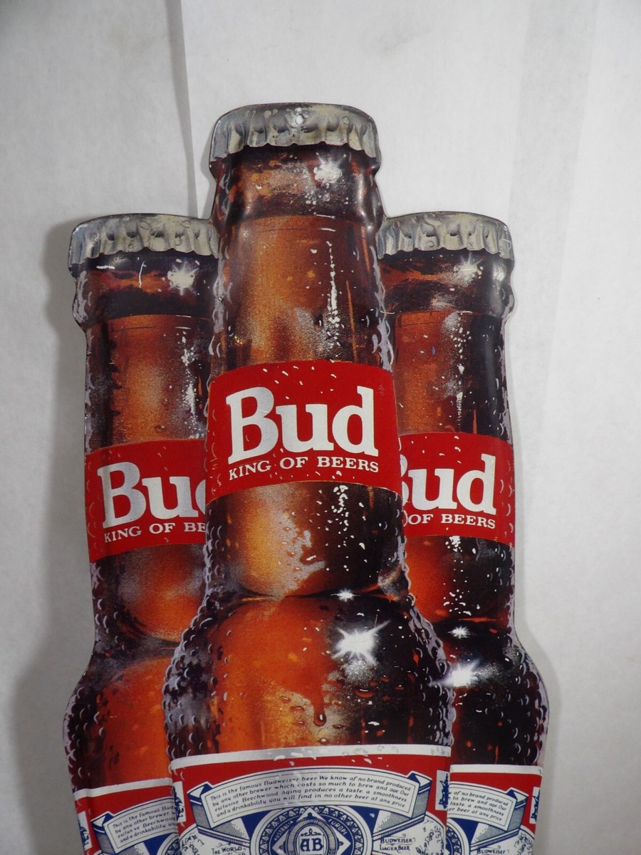 Vintage 1989 Budweiser Beer Bottles Embossed Metal Sign 30