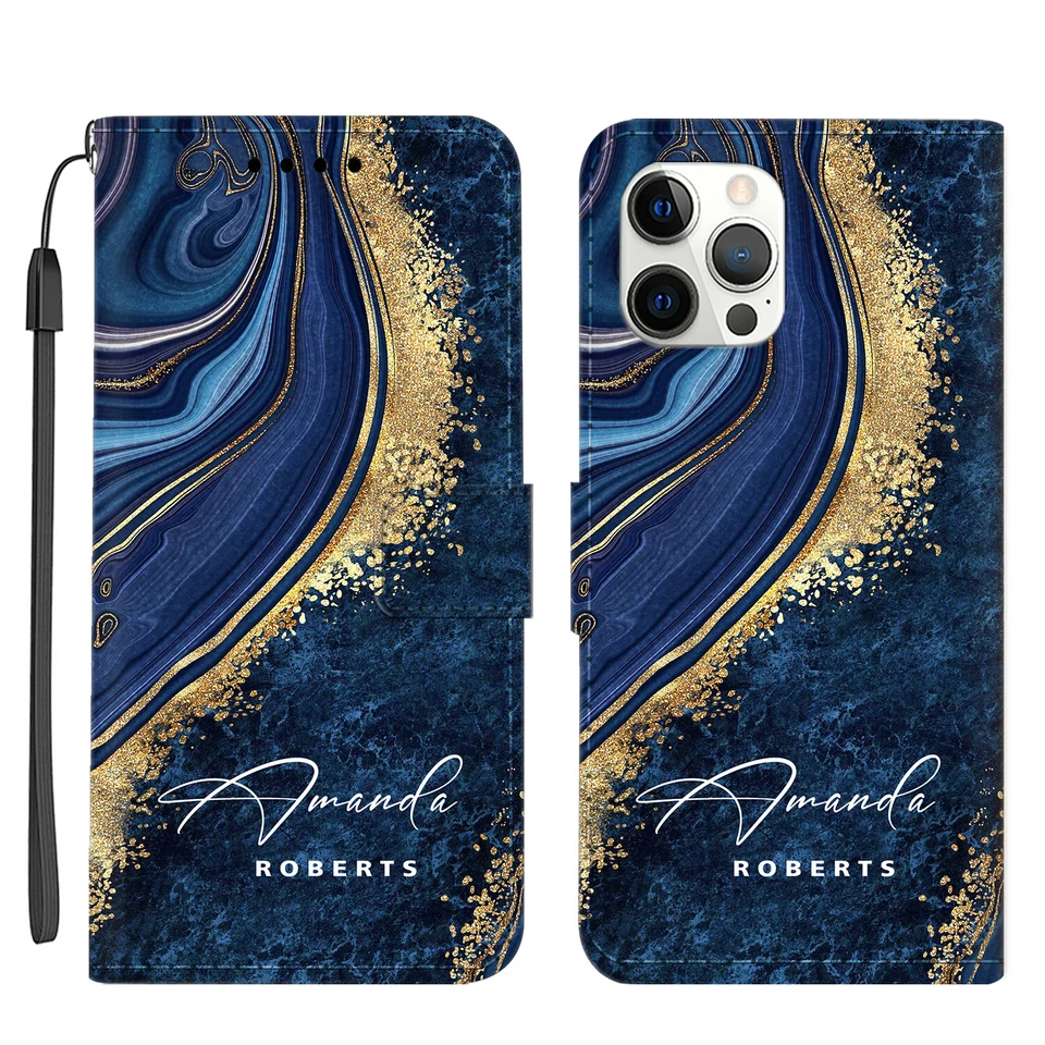 Funda Abatible Personalizada con Nombre para iPhone 16 Pro Max 14 13 15 Billetera Cuero Foto 3 de 4